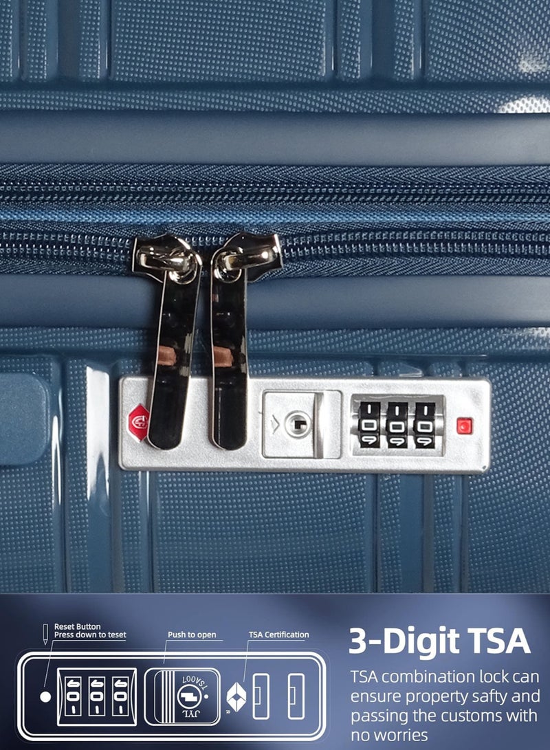 SAW & SEE 3-Piece PP Luggage Set – Lightweight Polypropylene Fashion Trolley Luggage Expandable Unbreakable Hard Shell with TSA Lock, Safe Security Zipper, and 4 Quiet 360° Double Spinner Wheels – 20" / 24" / 28"- Dark Blue - Image 5