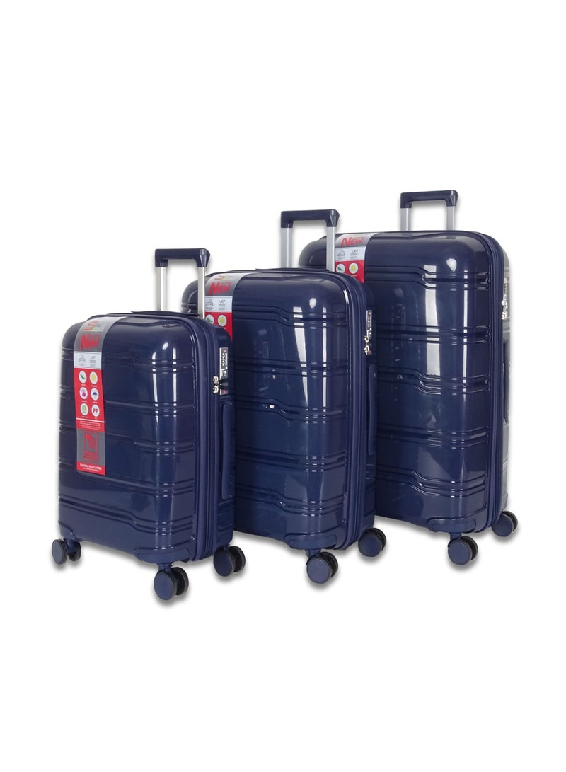 SAW & SEE 3-Piece PP Luggage Set – Lightweight Polypropylene Fashion Trolley Luggage Expandable Unbreakable Hard Shell with TSA Lock, Safe Security Zipper, and 4 Quiet 360° Double Spinner Wheels – 20" / 24" / 28"- Dark Blue - Image 1