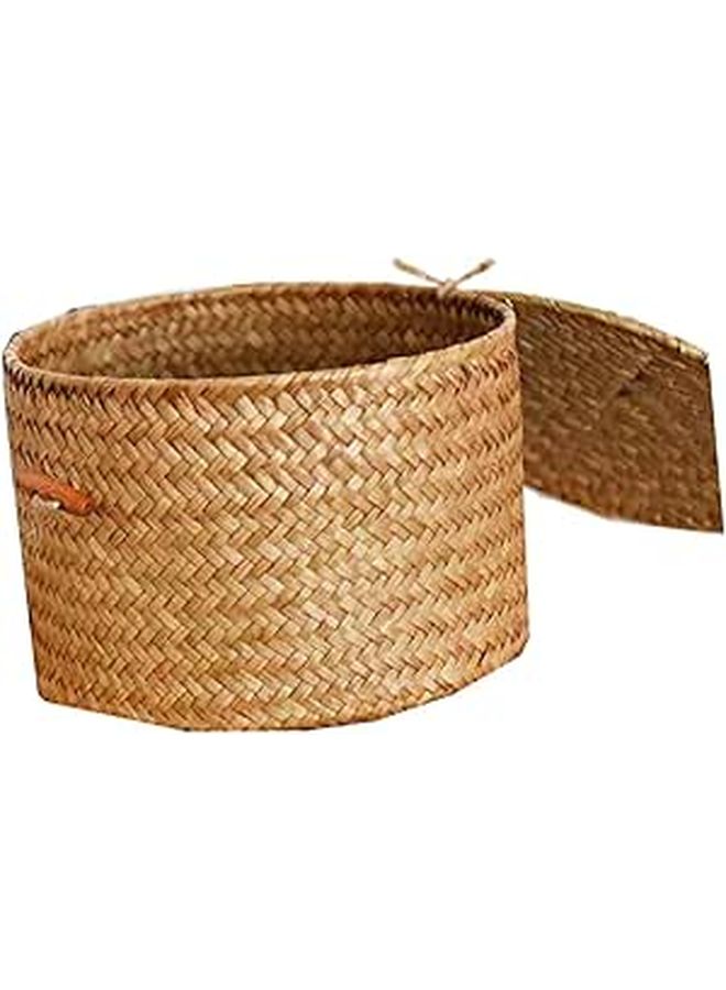 Willow Wicker Storage Basket With Lid Round Fruit Tray Home Decor - Image 1