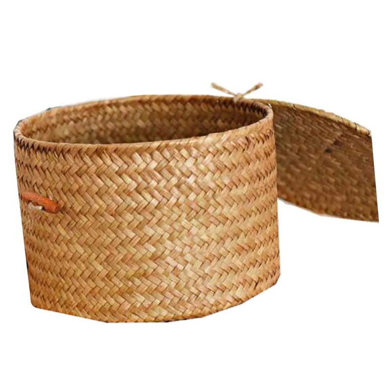 Willow Wicker Storage Basket With Lid Round Fruit Tray Home Decor - Image 2