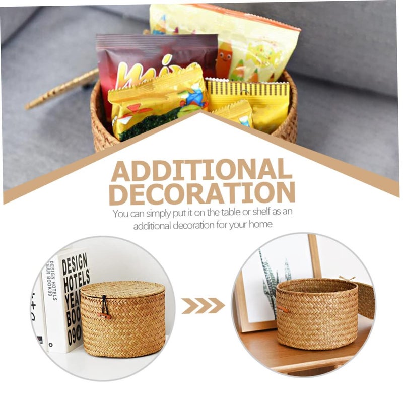 Willow Wicker Storage Basket With Lid Round Fruit Tray Home Decor - Image 4