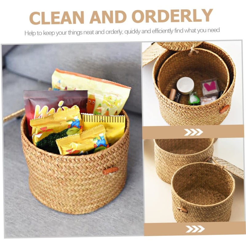 Willow Wicker Storage Basket With Lid Round Fruit Tray Home Decor - Image 5