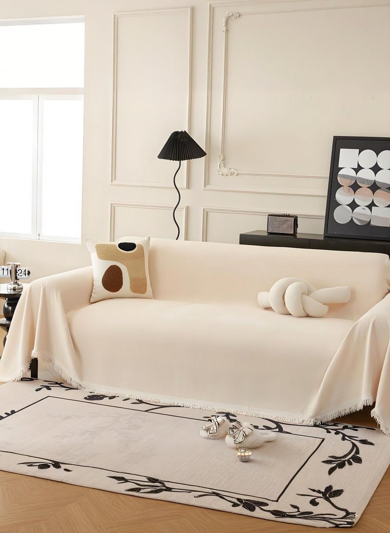 نورهور غطاء أريكة 180×180 سم - غطاء مقاوم للماء ومضاد للتجاعيد بتغطية كاملة، ومقاوم للغبار، ومضاد للانزلاق، ومضاد لخدش القطط، من قماش الجاكار المخملي مع حواف مزينة بالشراشيب، حماية مرنة ومتينة للأريكة - Image 2