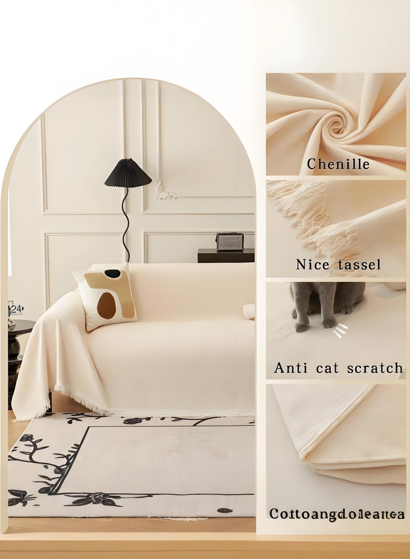 نورهور غطاء أريكة 180×180 سم - غطاء مقاوم للماء ومضاد للتجاعيد بتغطية كاملة، ومقاوم للغبار، ومضاد للانزلاق، ومضاد لخدش القطط، من قماش الجاكار المخملي مع حواف مزينة بالشراشيب، حماية مرنة ومتينة للأريكة - Image 3