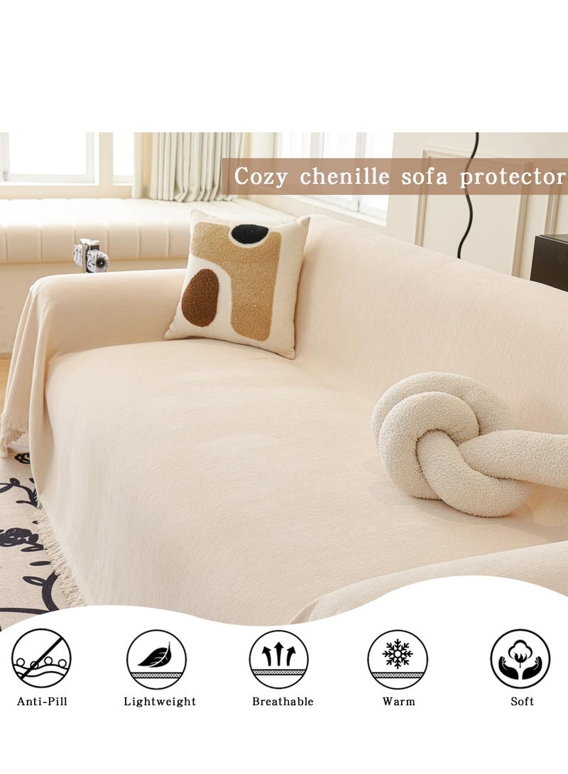 نورهور غطاء أريكة 180×180 سم - غطاء مقاوم للماء ومضاد للتجاعيد بتغطية كاملة، ومقاوم للغبار، ومضاد للانزلاق، ومضاد لخدش القطط، من قماش الجاكار المخملي مع حواف مزينة بالشراشيب، حماية مرنة ومتينة للأريكة - Image 4