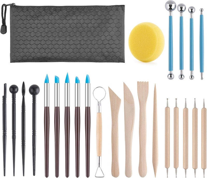 INOG Clay Tools Kit 25 PCS Polymer Clay Tools Ceramics Clay Sculpting Tools Kits Air Dry Clay Tool Set for Adults Kids Pottery Craft Baking Carving Drawing Dotting Molding Modeling Shaping