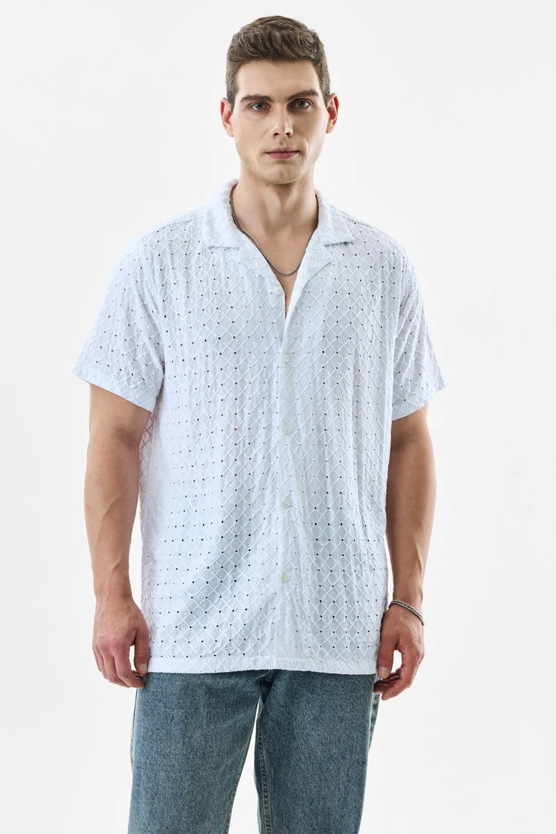 سنيتش White Textured Half Sleeve Boxy Shirt