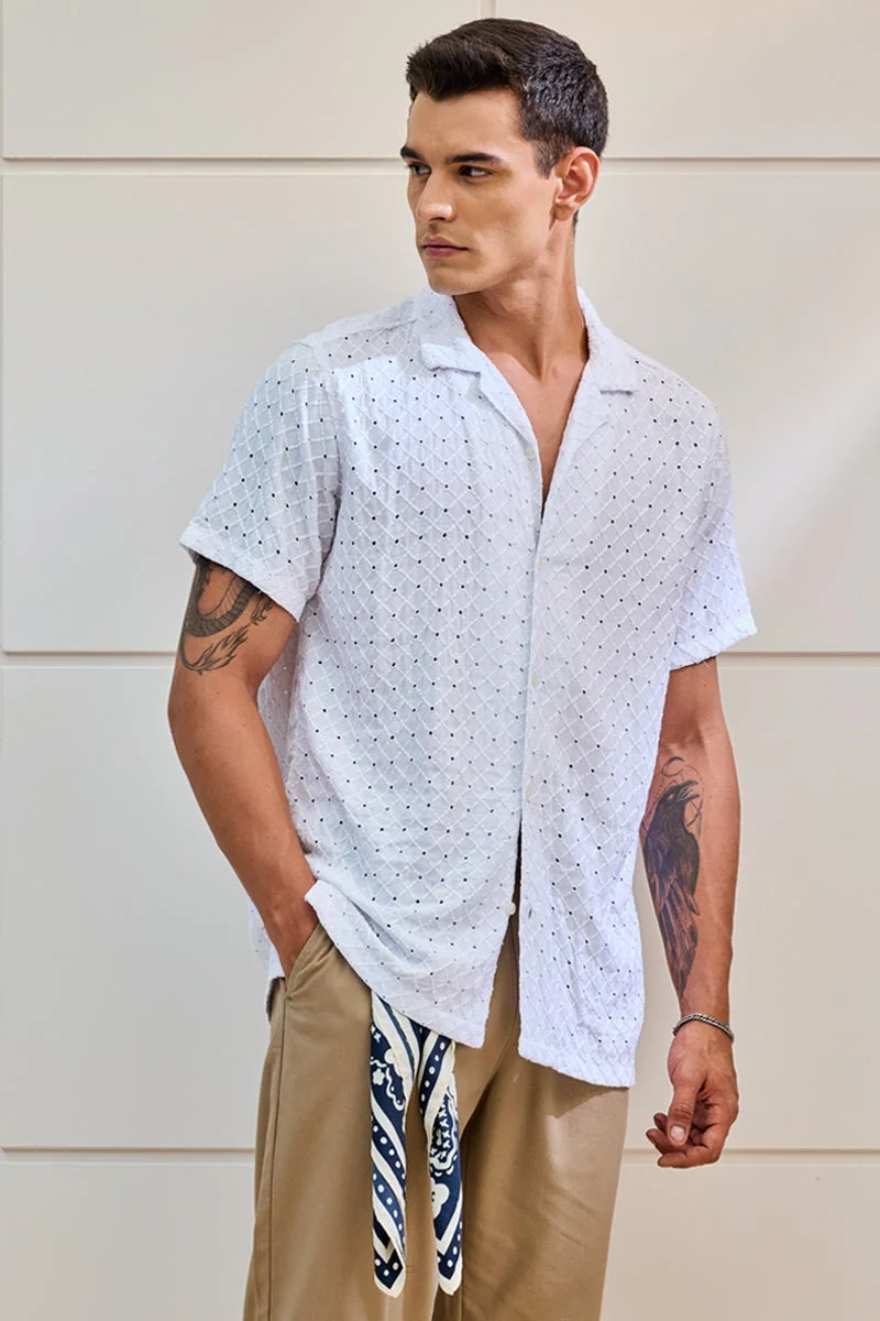 سنيتش White Textured Half Sleeve Boxy Shirt