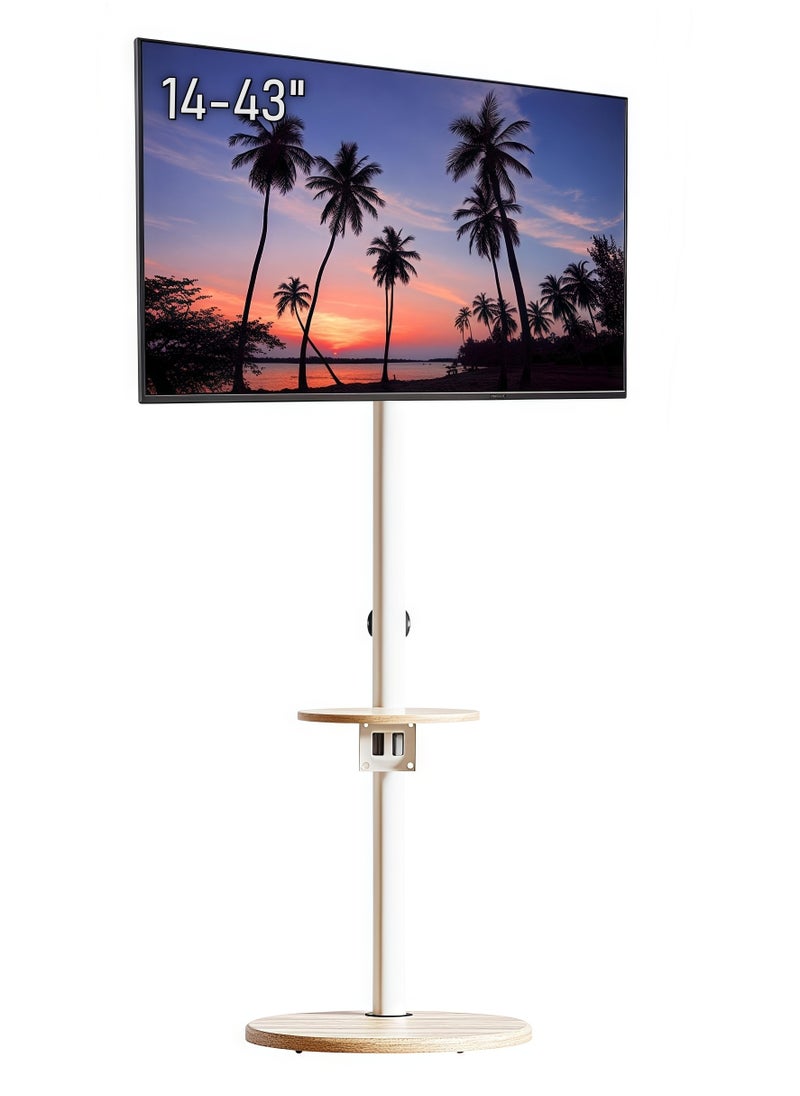 FlashHawk Wooden Floor Monitor Stand with Tray and Wheels for 14-43 inches Screen Monitors or TV, Max Load Bearing 20KG  - Image 1