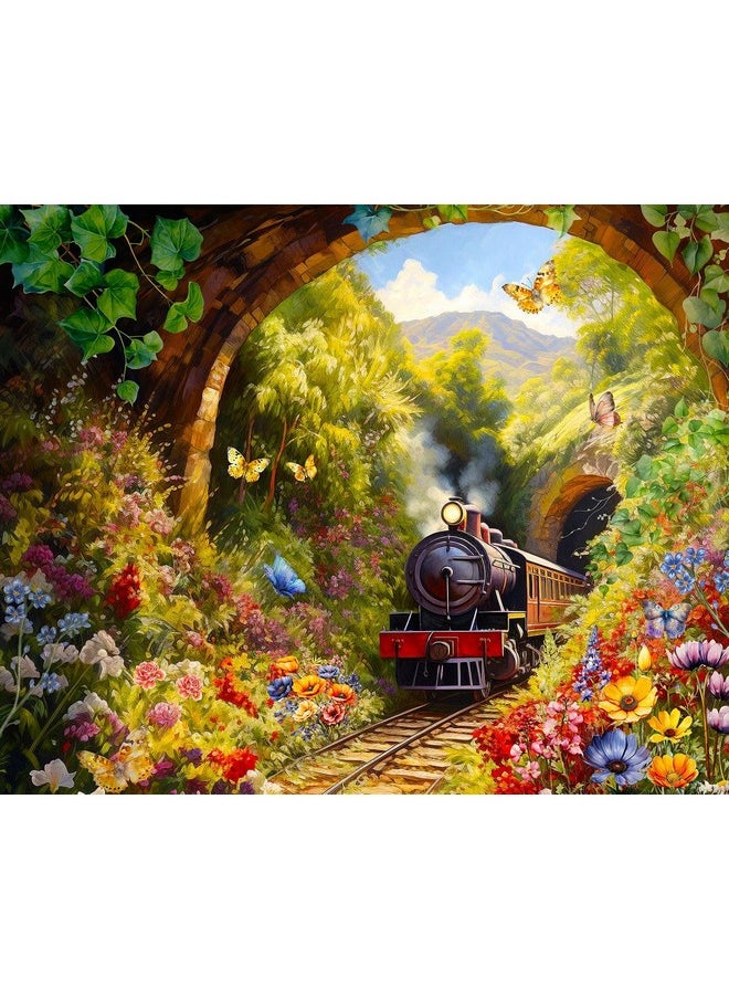 سبرينغبوك لغز الصور المقطوعة المكون من 1000 قطعة من Springbok's Tunnel Pass للبالغين من تصميم الفنانة كاتورينا كريهان - يتميز بمحرك قطار بخاري يخرج من نفق - صنع في الولايات المتحدة الأمريكية  - Image 1