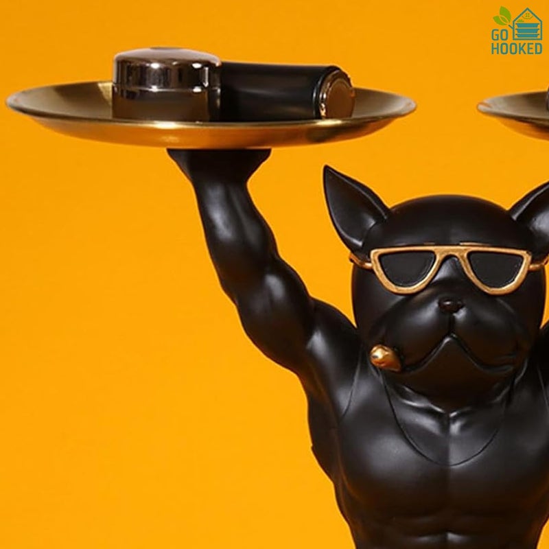 Go Hooked Polyresin Bulldog Storage Tray Stand 25Cm | Dual Serving Decorative Sculpture | Luxurious Multipurpose Dog Statue for Home Decor, Office, Bar,Table, Gift | Dog Figurine Tray Stand (GH33) - Image 4