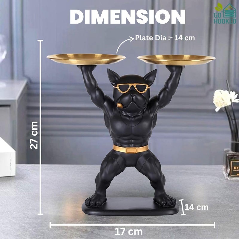 Go Hooked Polyresin Bulldog Storage Tray Stand 25Cm | Dual Serving Decorative Sculpture | Luxurious Multipurpose Dog Statue for Home Decor, Office, Bar,Table, Gift | Dog Figurine Tray Stand (GH33) - Image 3