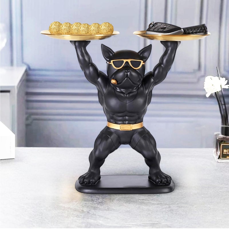 Go Hooked Polyresin Bulldog Storage Tray Stand 25Cm | Dual Serving Decorative Sculpture | Luxurious Multipurpose Dog Statue for Home Decor, Office, Bar,Table, Gift | Dog Figurine Tray Stand (GH33) - Image 1