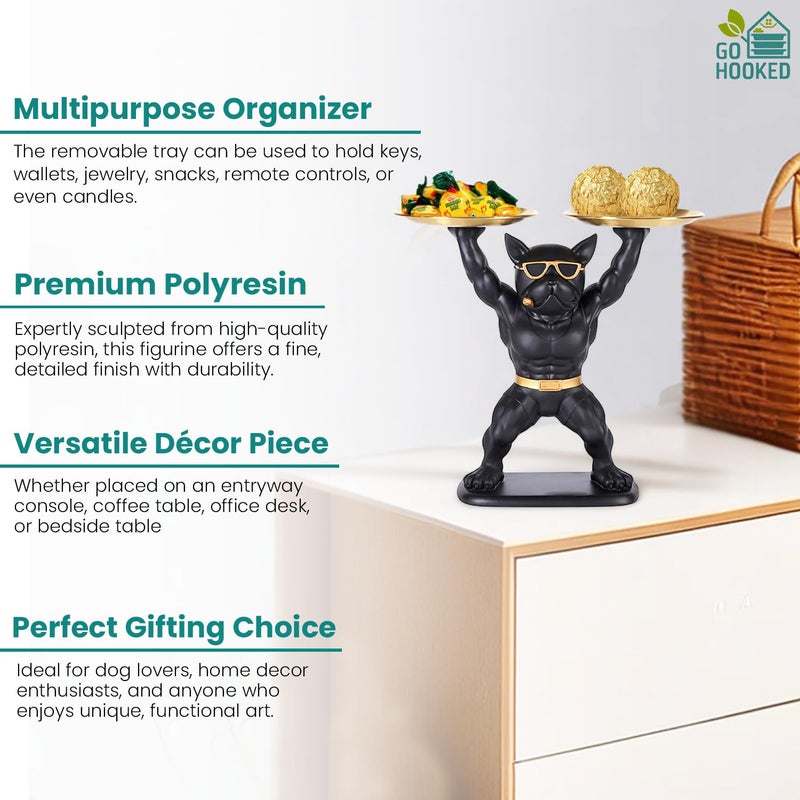 Go Hooked Polyresin Bulldog Storage Tray Stand 25Cm | Dual Serving Decorative Sculpture | Luxurious Multipurpose Dog Statue for Home Decor, Office, Bar,Table, Gift | Dog Figurine Tray Stand (GH33) - Image 5