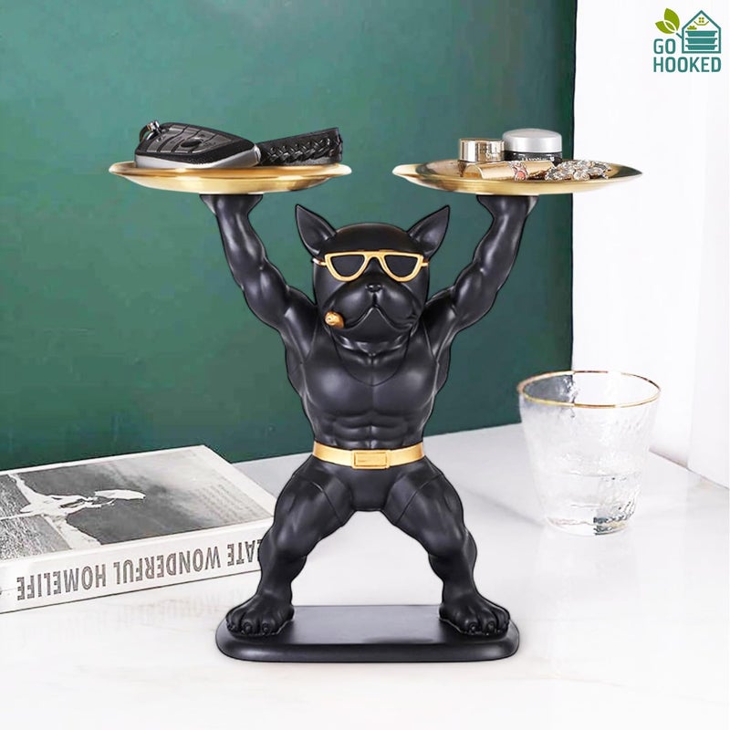 Go Hooked Polyresin Bulldog Storage Tray Stand 25Cm | Dual Serving Decorative Sculpture | Luxurious Multipurpose Dog Statue for Home Decor, Office, Bar,Table, Gift | Dog Figurine Tray Stand (GH33) - Image 2