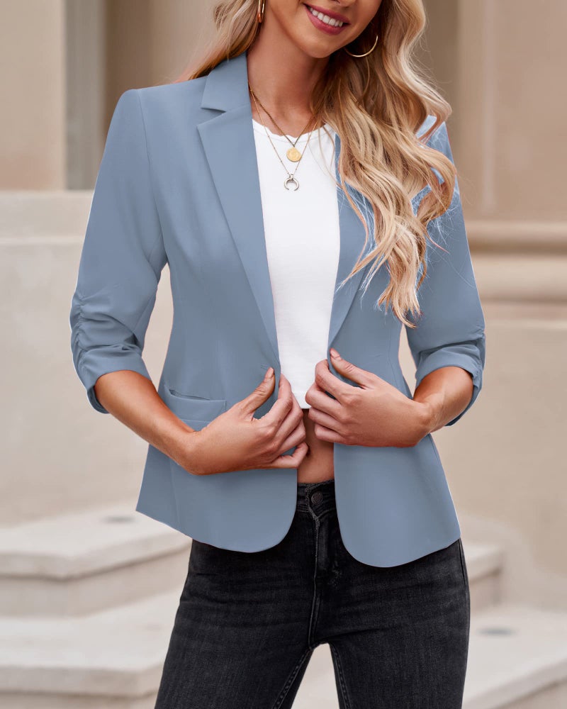 LookbookStore Business Outfits for Women 3/4 Sleeve Jacket for Women Summer Blazers for Women Lightweight Womens Lightweight Blazer Airy Blue Size Large Fits Size 12 / Size 14 - Image 2