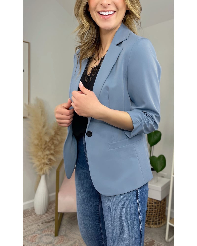 LookbookStore Business Outfits for Women 3/4 Sleeve Jacket for Women Summer Blazers for Women Lightweight Womens Lightweight Blazer Airy Blue Size Large Fits Size 12 / Size 14 - Image 5
