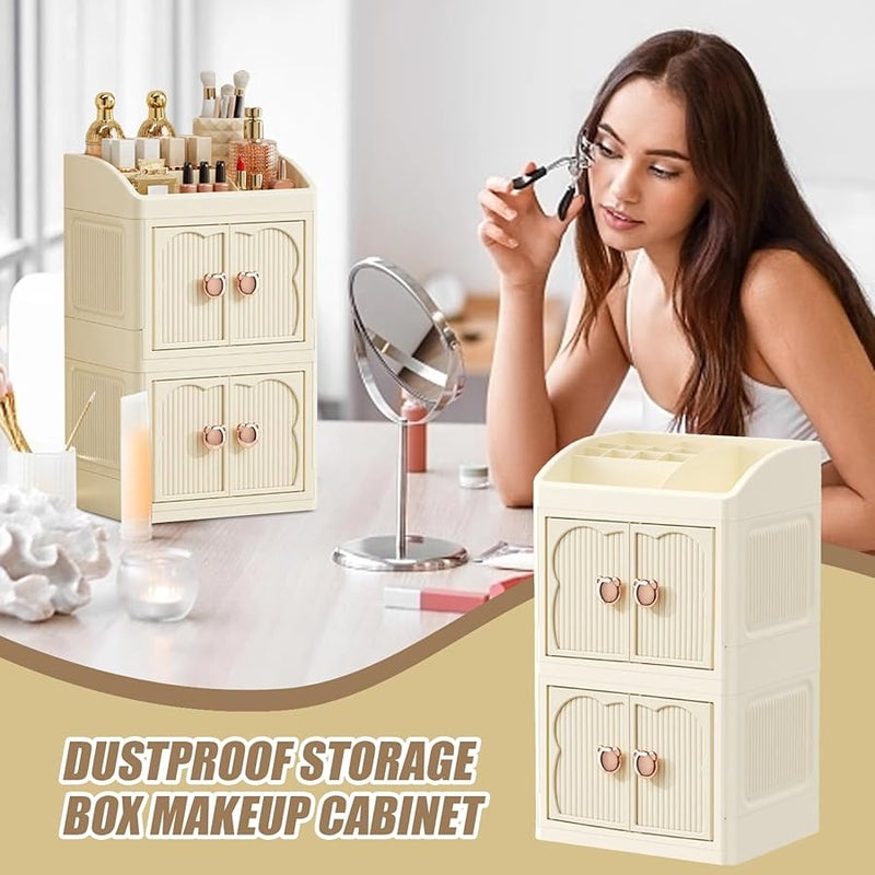 منظم مكياج مشمش 3 طبقات قابل للتكديس حامل تخزين طاولة الزينة للمكتب الحمام - Image 4