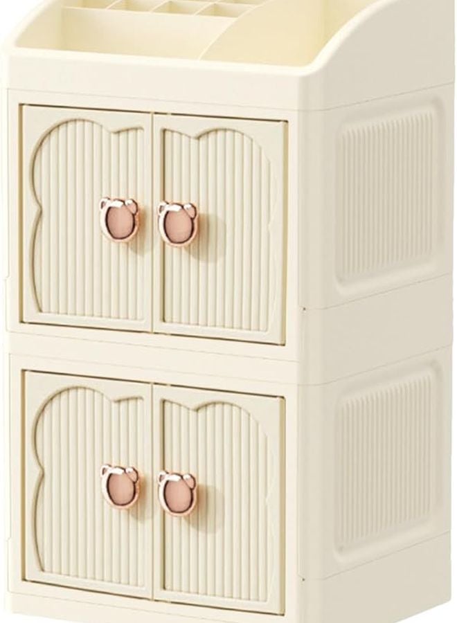 منظم مكياج مشمش 3 طبقات قابل للتكديس حامل تخزين طاولة الزينة للمكتب الحمام - Image 1