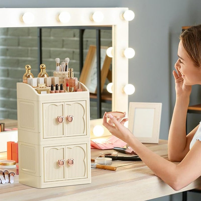 منظم مكياج مشمش 3 طبقات قابل للتكديس حامل تخزين طاولة الزينة للمكتب الحمام - Image 5