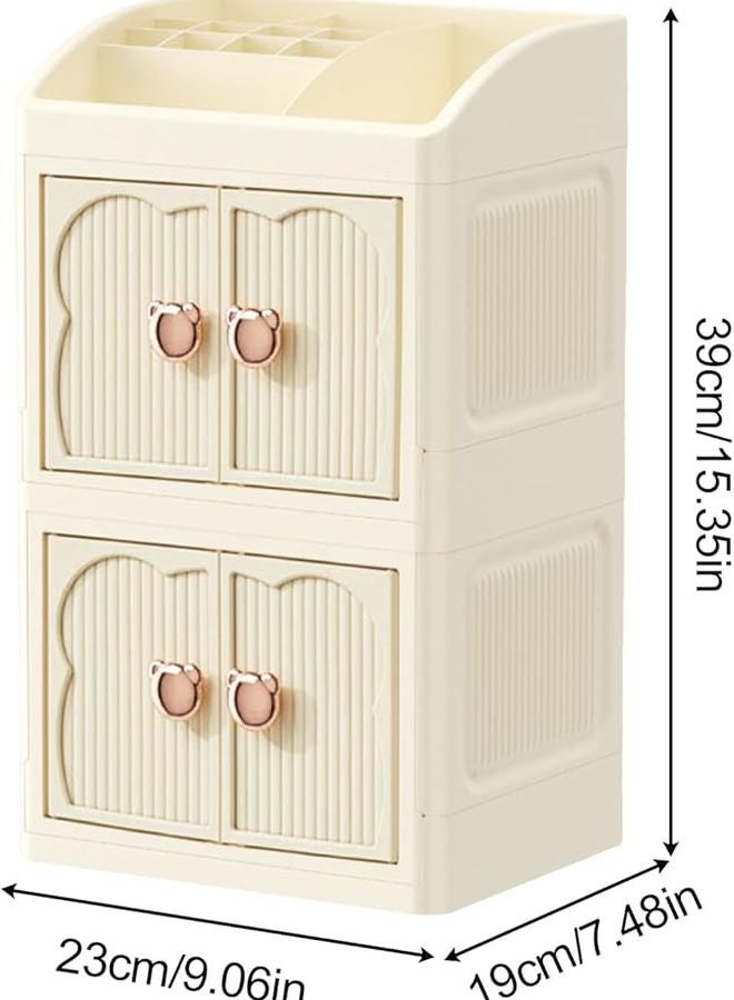 منظم مكياج مشمش 3 طبقات قابل للتكديس حامل تخزين طاولة الزينة للمكتب الحمام - Image 3