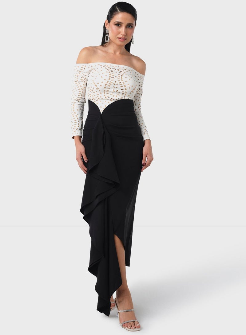 Threadz by Ajooni Off-Shoulder Ruffle Dress - Image 4