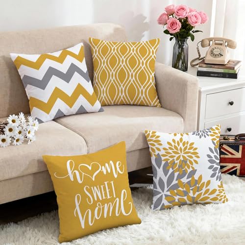 Hexagram Geometric Yellow Pillow Covers 18x18 Set of 4, Decorative Outdoor Boho Modern Throw Pillow Covers, Home Sweet Home Farmhouse Cushion Case for Couch Sofa Bedroom Indoor Decor(No Insert) - Image 5