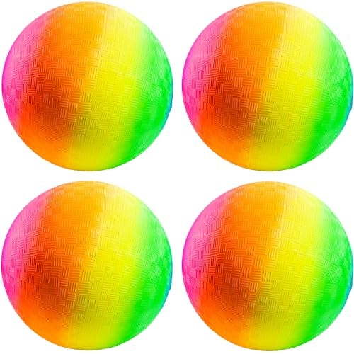 PlayBolt Rainbow Playground Balls 85 Inch Pack of 4 Rubber Bouncy Colorful Inflatable Balls for Kids and Adults Indoor Outdoor Games Kickball Dodgeball Four Square Dodge Recess Handball - Image 1