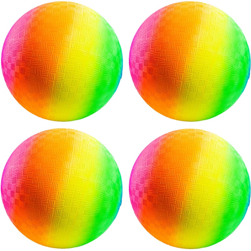 PlayBolt Rainbow Playground Balls 85 Inch Pack of 4 Rubber Bouncy Colorful Inflatable Balls for Kids and Adults Indoor Outdoor Games Kickball Dodgeball Four Square Dodge Recess Handball - Image 2