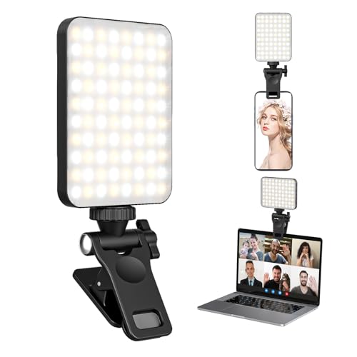 XINBAOHONG Rechargeable Selfie Light, Clip Fill Light for Phone Laptop Tablet Portable Light for Video Conference Live Streaming Zoom Call Makeup Picture (Black) - Image 1