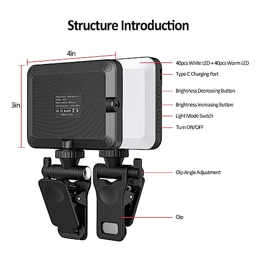 XINBAOHONG Rechargeable Selfie Light, Clip Fill Light for Phone Laptop Tablet Portable Light for Video Conference Live Streaming Zoom Call Makeup Picture (Black) - Image 3