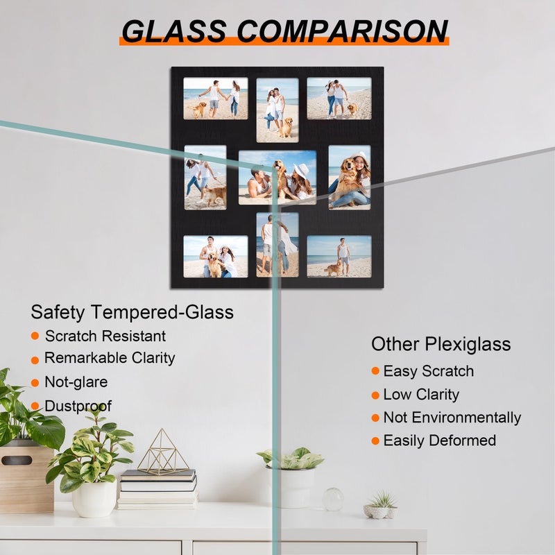 YESKAY Picture Frame Collage for 4x6 and 5x7 Photos - 9 Openings Rustic Black Picture Frame with Real Glass,Family Picture Frames Wall Decor 1 Pack - Image 5