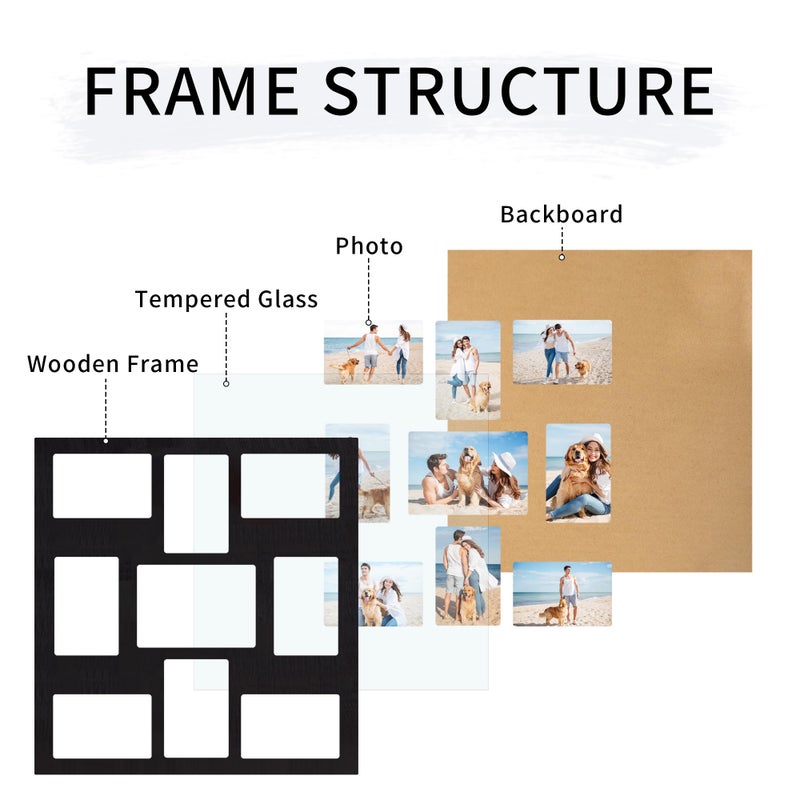 YESKAY Picture Frame Collage for 4x6 and 5x7 Photos - 9 Openings Rustic Black Picture Frame with Real Glass,Family Picture Frames Wall Decor 1 Pack - Image 3