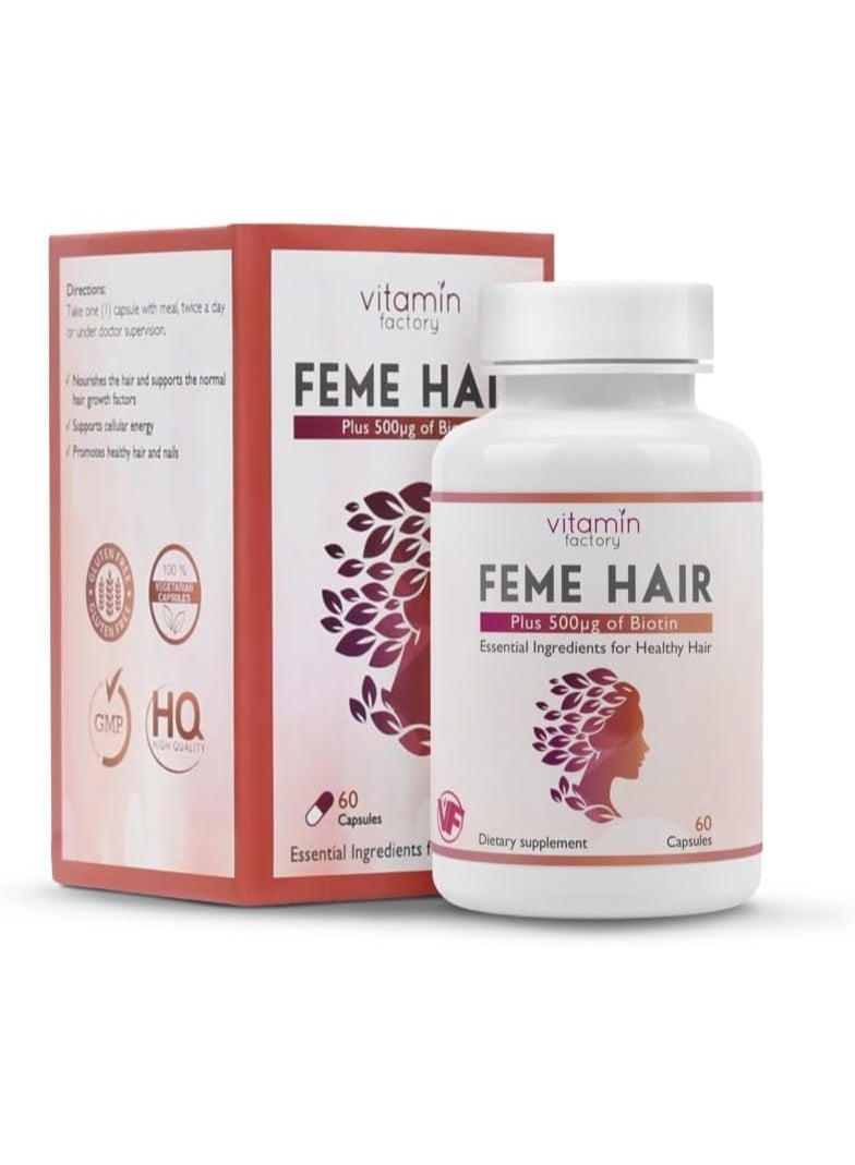 Vitamin Factory Feme Hair Growth Supplement – Advanced Formula with Biotin, Iron, Zinc & Amino Acids for Stronger, Thicker Hair & Nourished Scalp – 1-Month Supply - Image 1