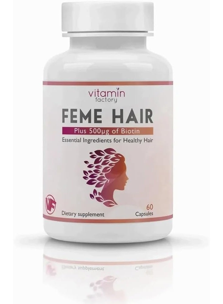Vitamin Factory Feme Hair Growth Supplement – Advanced Formula with Biotin, Iron, Zinc & Amino Acids for Stronger, Thicker Hair & Nourished Scalp – 1-Month Supply - Image 2