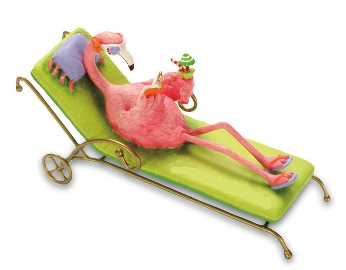 FLAMINGO BEACH LOUNGING ISLAND CHRISTMAS TREE ORNAMENTRESIN