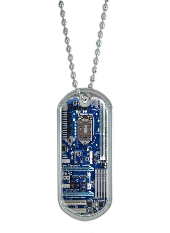 GRAPHICS & MORE Blue Computer Motherboard - Processor CPU Memory Military Dog Tag Keychain