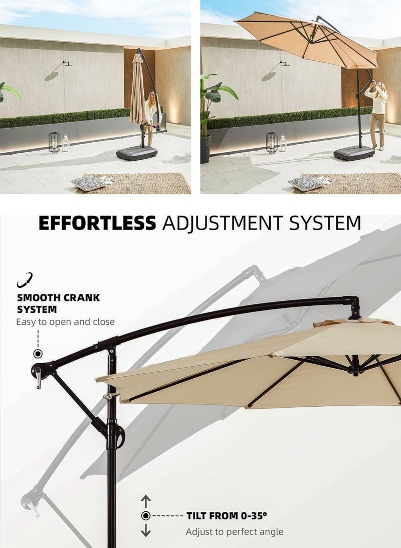 Toshionics 3M Round Cantilever Parasol Patio Umbrella with 60L Water Filled Base Crank Handle Adjustable Tilt Angle and Height Offset Hanging Sun Shade Banana Umbrella UV And Water Resistant 210g Polyester Canopy Rust-Resistant Steel Frame 360° Rotation and Portable Wheels for Outdoor Yard Garden Swimming Pool Camping or Patio - Image 3