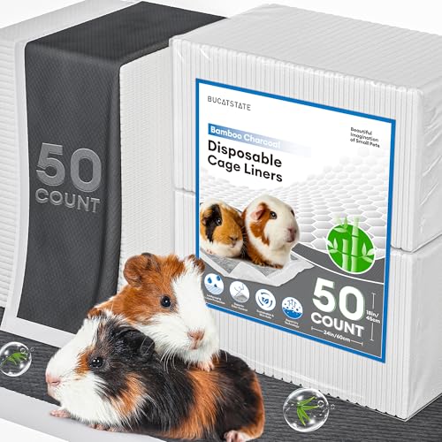 BUCATSTATE 50 Count Disposable Guinea Pig Cage Liners, Super Absorbent Guinea Pig Bedding, Bamboo Charcoal Odor Control Pee Pads for Rabbits, Ferrets and Small Animals (18''x24'') - Image 1