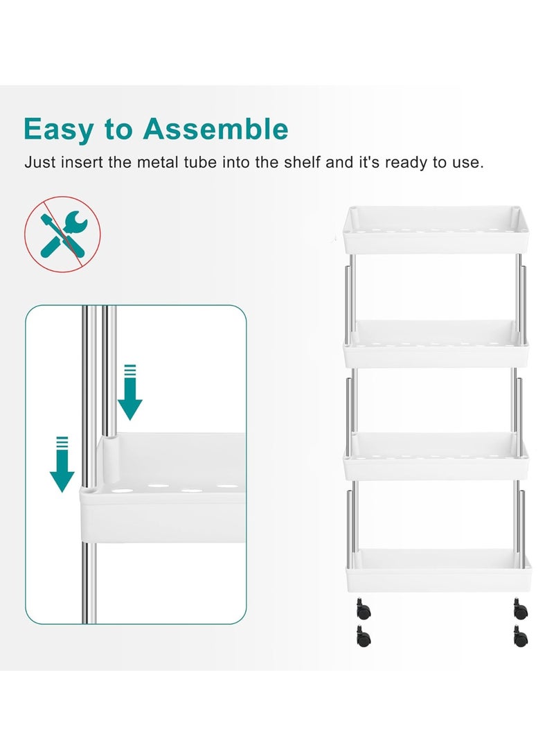 إي وورلد عربة تخزين متحركة 4 طوابق | رف توزيع نحيف مع عجلات قابلة للقفل 360° للمطبخ والحمام وغرفة الغسيل والمساحات الضيقة – أبيض - Image 4