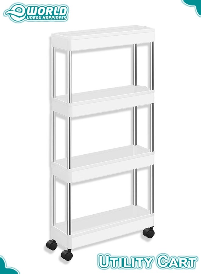 إي وورلد عربة تخزين متحركة 4 طوابق | رف توزيع نحيف مع عجلات قابلة للقفل 360° للمطبخ والحمام وغرفة الغسيل والمساحات الضيقة – أبيض - Image 1