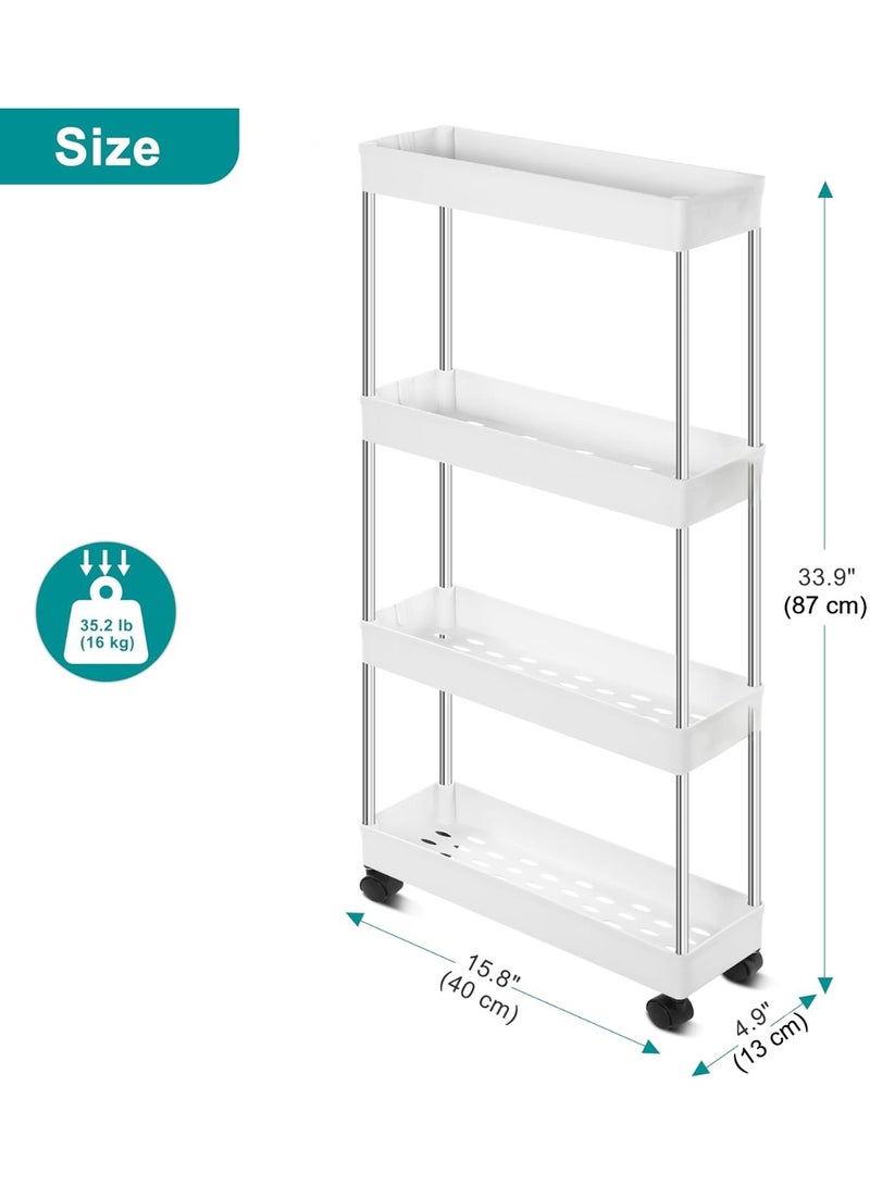 إي وورلد عربة تخزين متحركة 4 طوابق | رف توزيع نحيف مع عجلات قابلة للقفل 360° للمطبخ والحمام وغرفة الغسيل والمساحات الضيقة – أبيض - Image 2