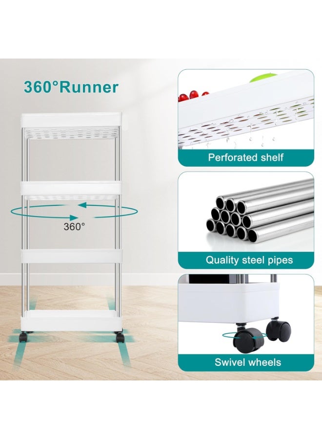 إي وورلد عربة تخزين متحركة 4 طوابق | رف توزيع نحيف مع عجلات قابلة للقفل 360° للمطبخ والحمام وغرفة الغسيل والمساحات الضيقة – أبيض - Image 3