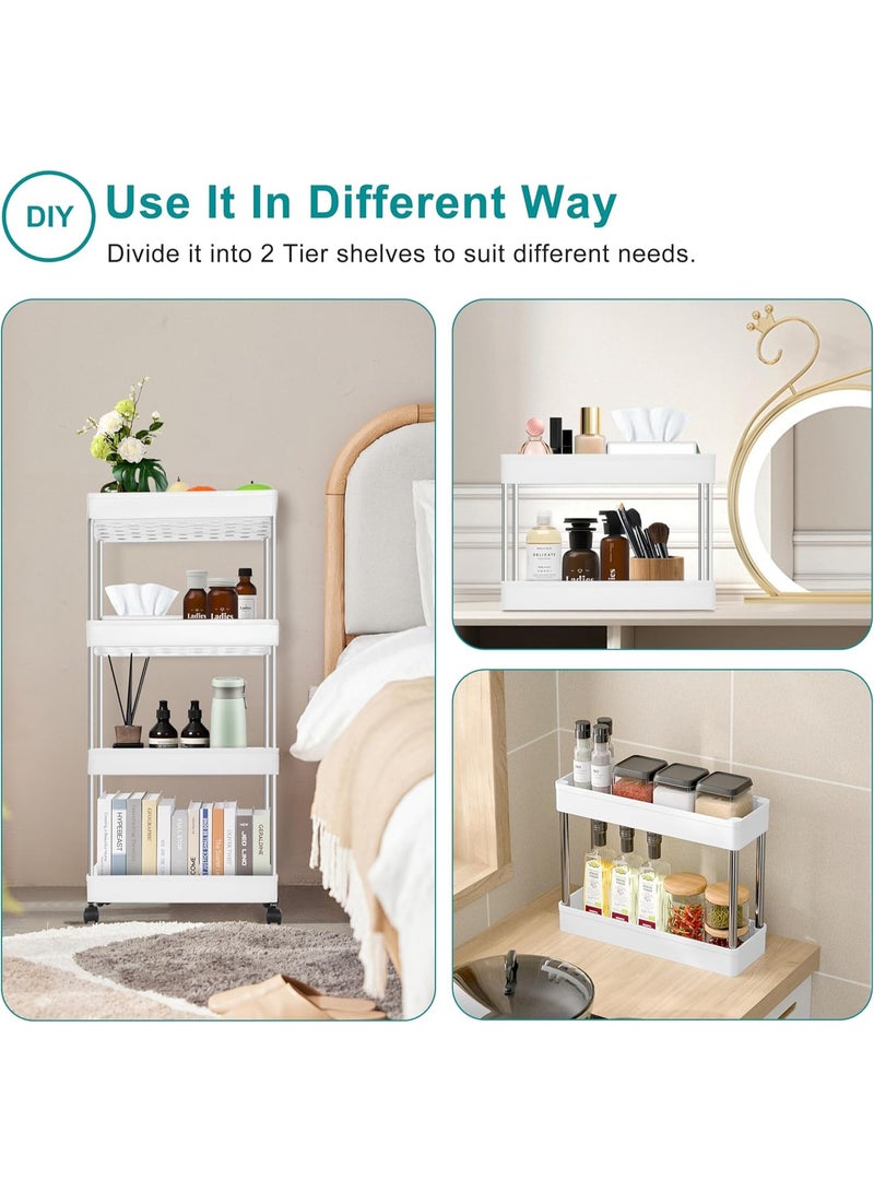 إي وورلد عربة تخزين متحركة 4 طوابق | رف توزيع نحيف مع عجلات قابلة للقفل 360° للمطبخ والحمام وغرفة الغسيل والمساحات الضيقة – أبيض - Image 5