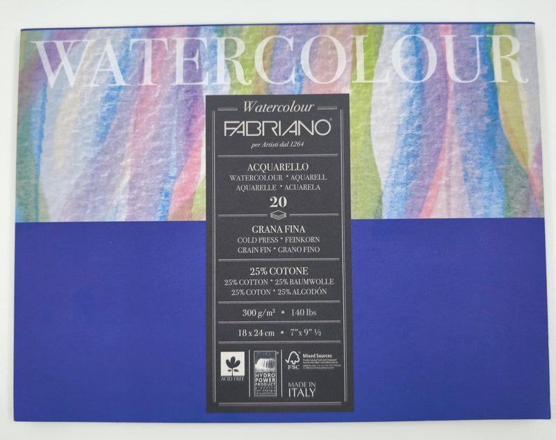 Fabriano Studio Watercolor Paper Block, 25% Cotton – 20 Sheets, Cold Pressed, 300 GSM, 18 x 24 cm |Ideal for Watercolour, Tempera, Gouache, Acrylic, Ink and Drawing. - Image 2