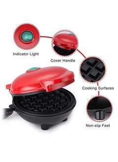 JAMAKY Italy Mini Waffle Maker 1000W with Italian technology - JMK 2020 Non-stick Coating Plate Cool Touch Handle 1000W Non-Slip Feet, Round Shape/red  - Image 2