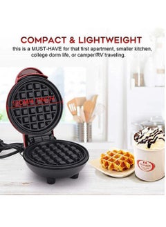 JAMAKY Italy Mini Waffle Maker 1000W with Italian technology - JMK 2020 Non-stick Coating Plate Cool Touch Handle 1000W Non-Slip Feet, Round Shape/red  - Image 3