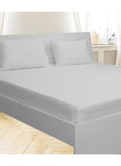 Hotel Linen Klub King Fitted Sheet 1Pc 100 Percent Cotton 250Tc Sateen 1 Inch Stripe Size: 200X200+30Cm White  - Image 1