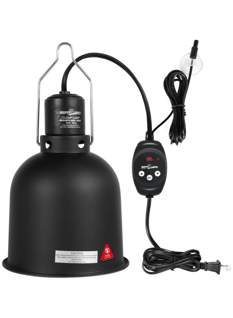 REPTIZOO REPTIZOO Reptile Light Fixture with Dimming Thermostat, 5.5 Inch Deep Dome Lamp Fixture with Reptile Heat Lamp Bulb Temperature Controller Max 100W  - Image 1