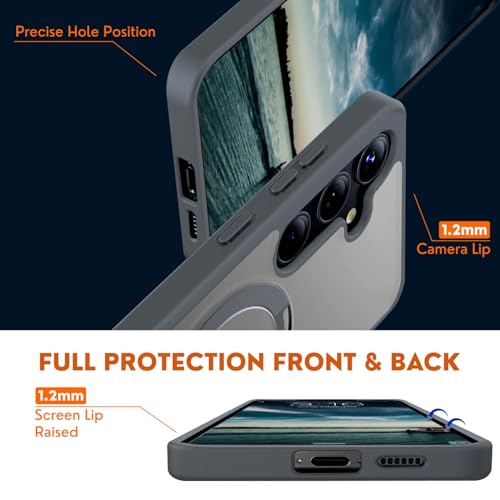 AIBEX Back Cover Compatible for Samsung S24+ with OStand Ring Kickstand | Mag-Saf Compatible Magnetic Metal Alloy Ring | Wireless Charging | Slim Thin Scratch Resistant Armor | Shockproof - Grey - Image 3